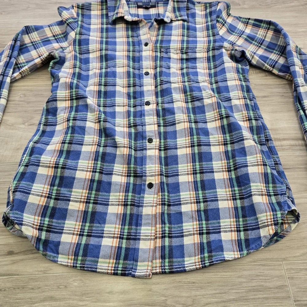 Madewell Top Womens Medium Flannel Plaid Button Front Long Sleeve Blue - Picture 2 of 8